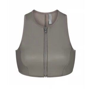 Skims Swim XS Rubberized Scuba High Neck Bikini Polyurethane Top Grey Chalk NWT